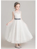 Beaded Ivory Lace Tulle Tea Length Flower Girl Dress